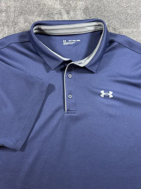 Under Armour Polo Shirt Size 3XLT Blue Striped Golf Performance