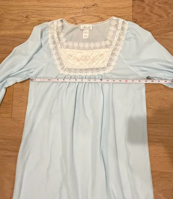 Coquette Cottage core Nicole Vintage Long sleeves Nightgown Light Blue 