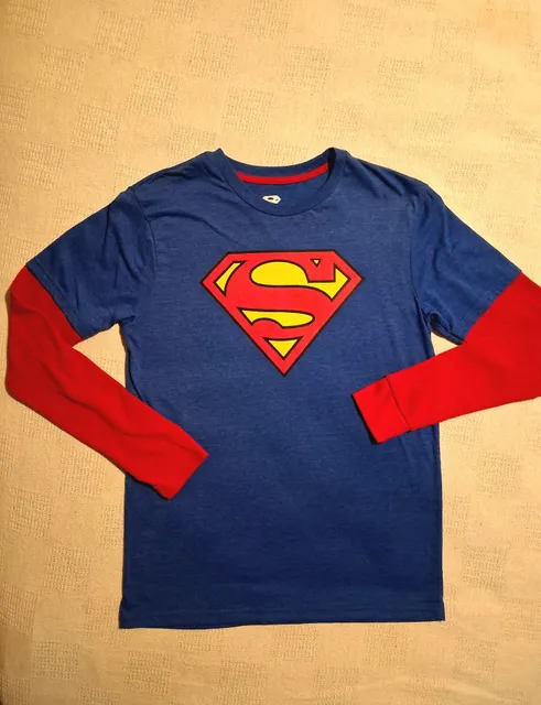 Superman Graphic Long Sleeve T-Shirt Size S Blue Red Thermal Trim
