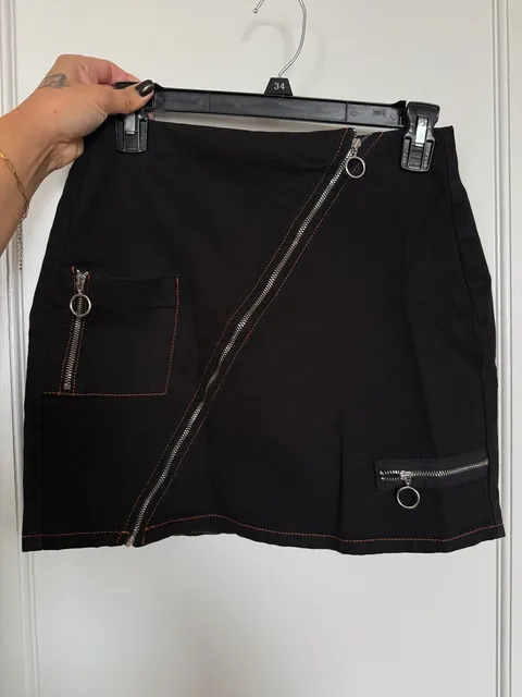 BDG Urban Outfitters Diagonal Zip-Front Mini Skirt Size S Black Orange Stitch