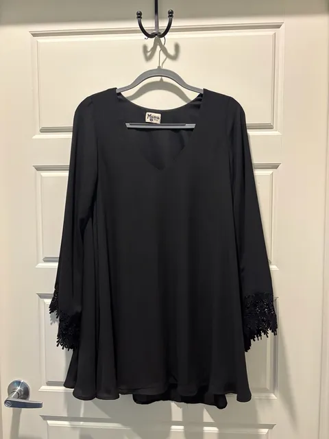 Show Me Your Mumu Dress Size S Black Lace Trim Long Sleeve