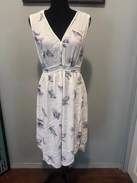 Lucky Brand White Purple Floral Sleeveless Midi Dress