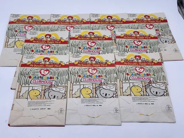 Lot of 10 1998 McDonald’s TY Teenie Beanie Babies Clubhouse Happy Meal Bags
