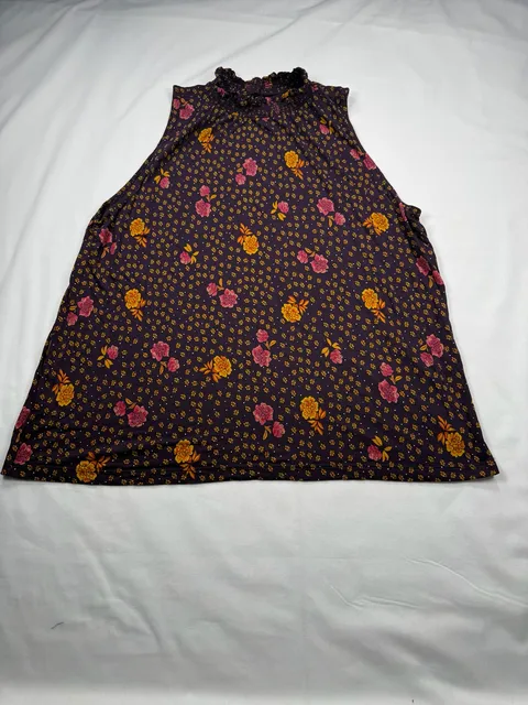 LOFT Floral Mock Neck Tank Top Size L Purple Yellow