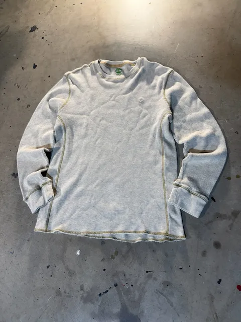 Timberland Thermal Long Sleeve Shirt Size M Off White Cotton