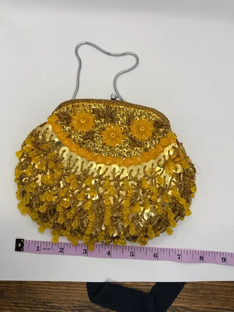 Vintage Beaded Sequined Gold Evening Bag Clutch