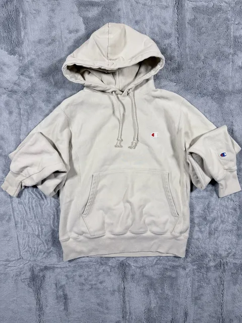 Champion Reverse Weave Hoodie Size Small Oatmeal Beige Pullover Sweatshirt