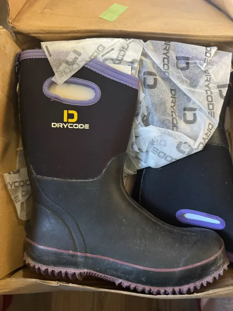 Drycode Rubber Boots Size 8 Black Purple Rain Gardening