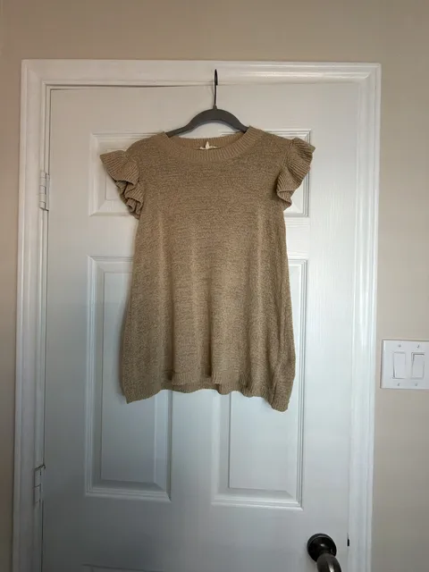 Jodifl Sweater Top Size M Tan Short Ruffle Sleeve B8615