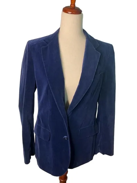 Hiatus Velvet Blazer Size 16 Blue Cotton Jacket