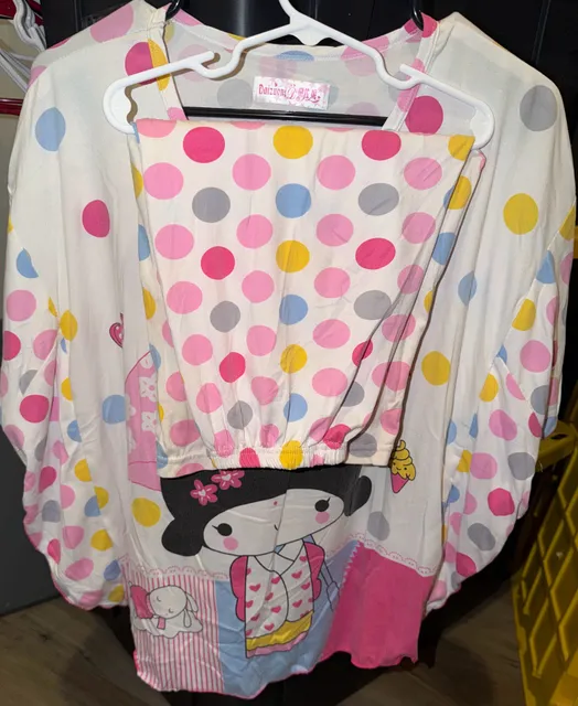 Daizuoni Happy Day Graphic Tee Polka Dot Pajama Top