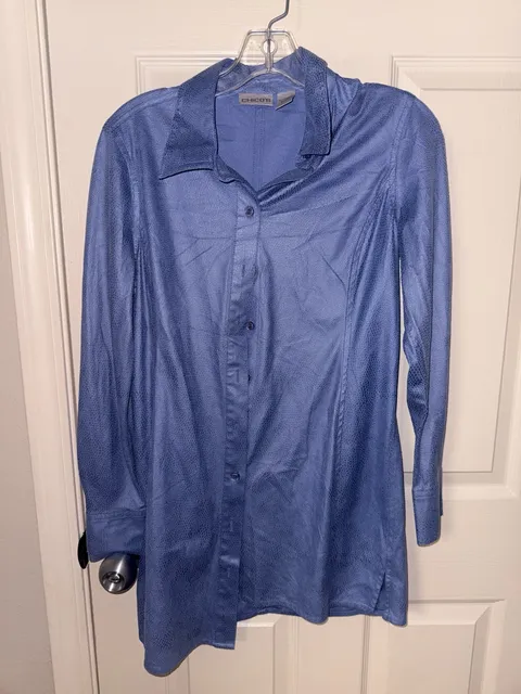 Chico's Button Down Shirt Size 0 Blue Long Sleeve