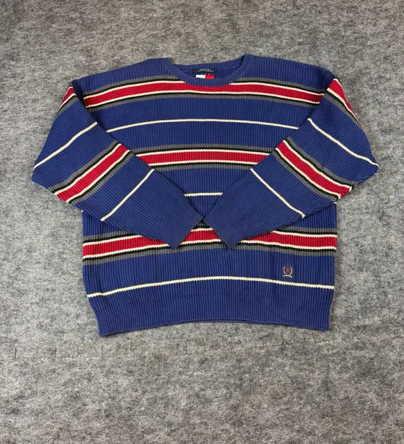 Tommy Hilfiger Striped Sweater Size XL Blue Red Cotton Crewneck