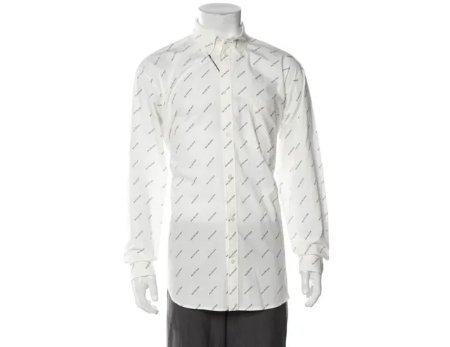 Balenciaga 534333 Tbl96 Full Logo Oversized Long Sleeve Shirt White 38