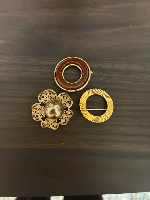 Vintage Gold Tone Brooch Pins Lot Of 3