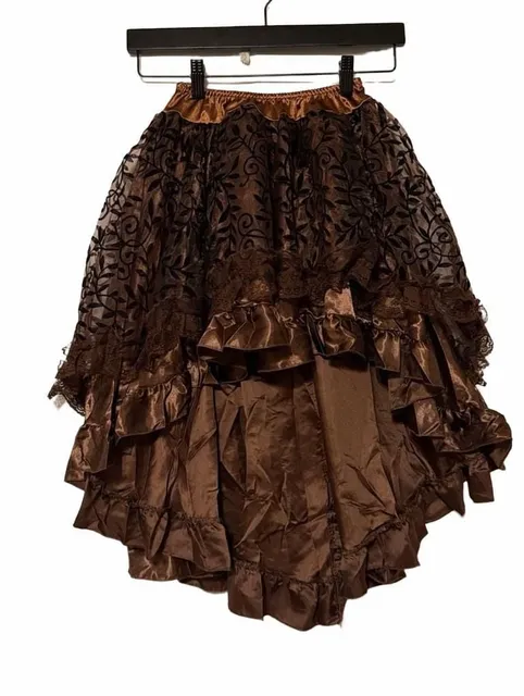 Fashion Costumes High Low Skirt Brown Black Lace Overlay Steampunk gothic