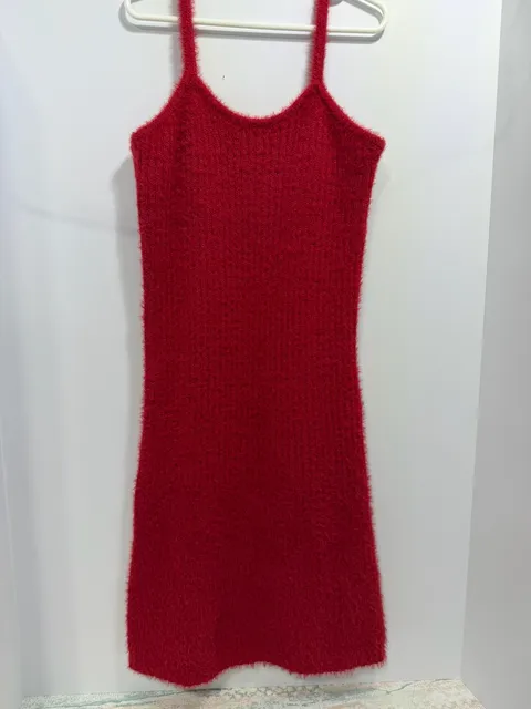 Art Class Red Fuzzy Eyelash Knit Sweater Dress Size L 10/12