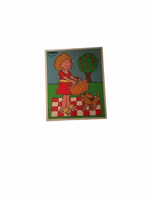 Playskool Wooden Puzzle Picnic Girl With Dog Vintage Toy