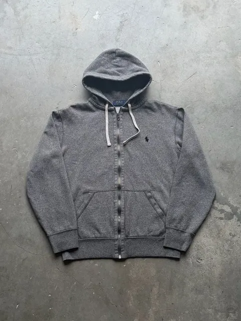 Polo Ralph Lauren Full Zip Hoodie Size M Grey Thermal Lined Hood