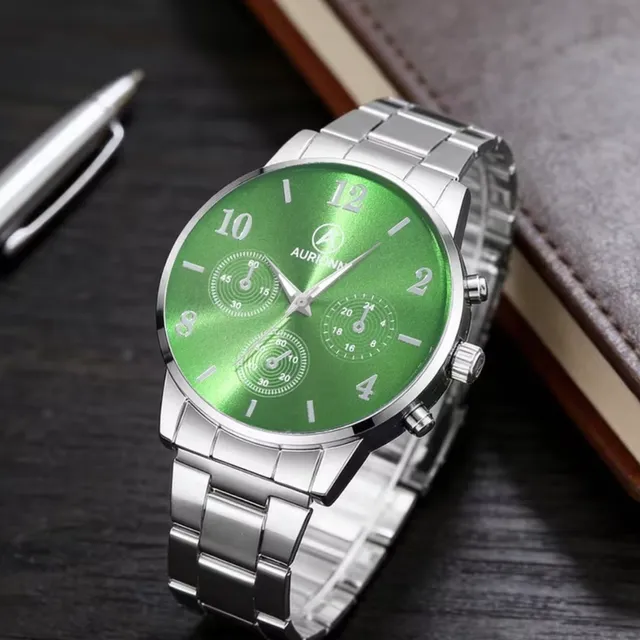 Aurionny Men's Stainless Steel Green Quartz Watch