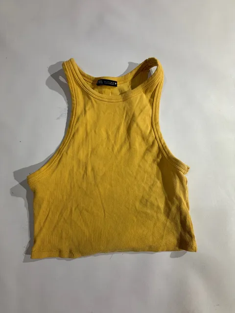 Zara Yellow Ribbed High Neck Cropped Tank Top Size L