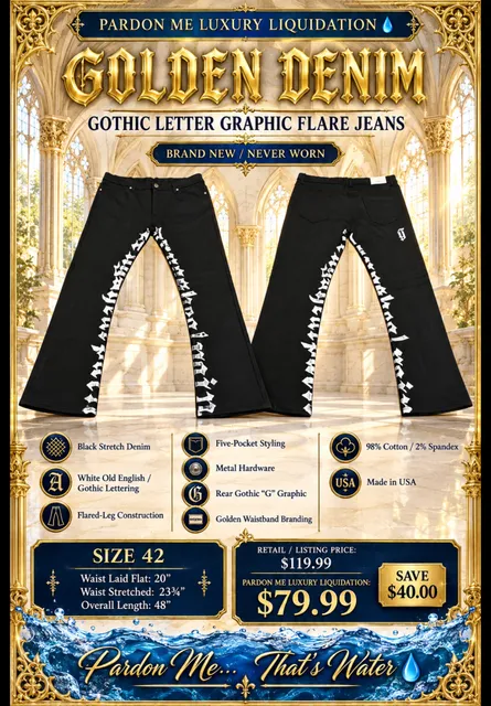 Golden Denim Gothic Letter Graphic Flare Jeans