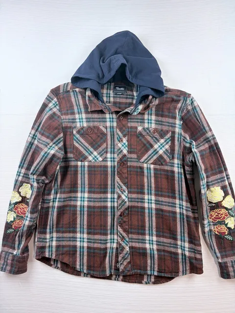 Primitive Skateboarding Layne Two-Fer Flannel Size L, Brown Plaid women’s Hoodie