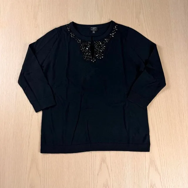 Talbots Petites Merino Wool Beaded Sweater Lp Black Keyhole
