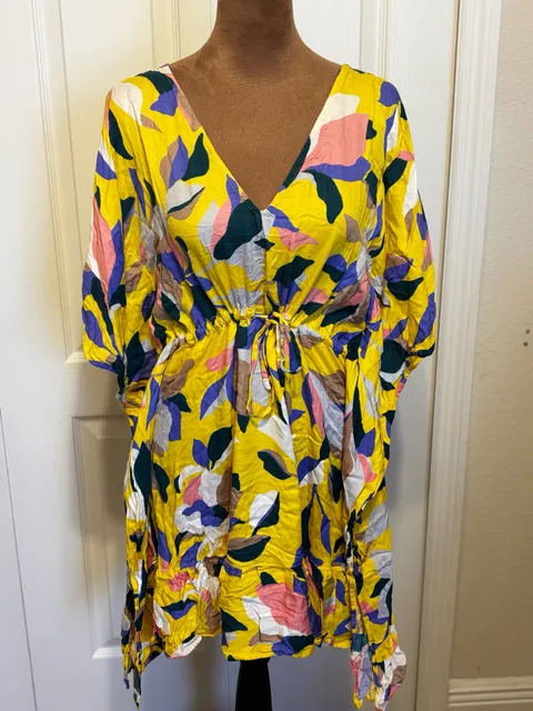 Maaji Cover Up Dress Size S/mile Yellow Multi Leaf Print