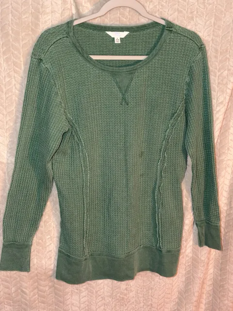 Time and Tru Waffle Knit Top Size S 4-6 Green Long Sleeve Thermal