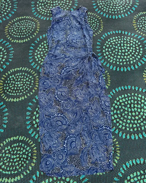 Maggy London Kenneth Nolan Dress Size 8 Blue Paisley Silk Midi