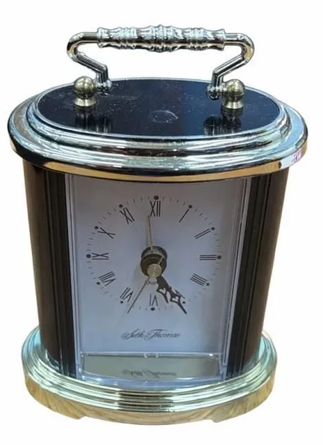 Seth Thomas Mini Quartz Desk Alarm Clock Gold and Black Oval