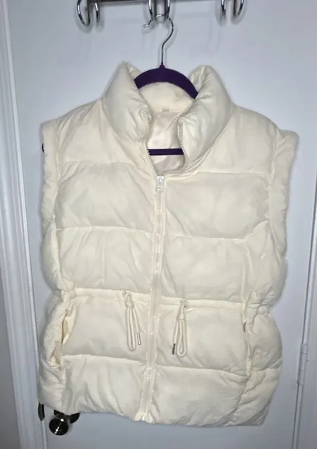 FASHION Puffer Vest Size S White Quilted Zip Up Drawstring Waist