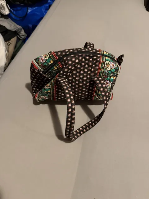 Vera Bradley Quilted Handbag Black Floral Cotton Purse
