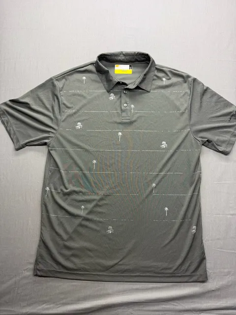 Nicklaus Golf Polo Shirt Size L Gray Palm Trees Eco Choice