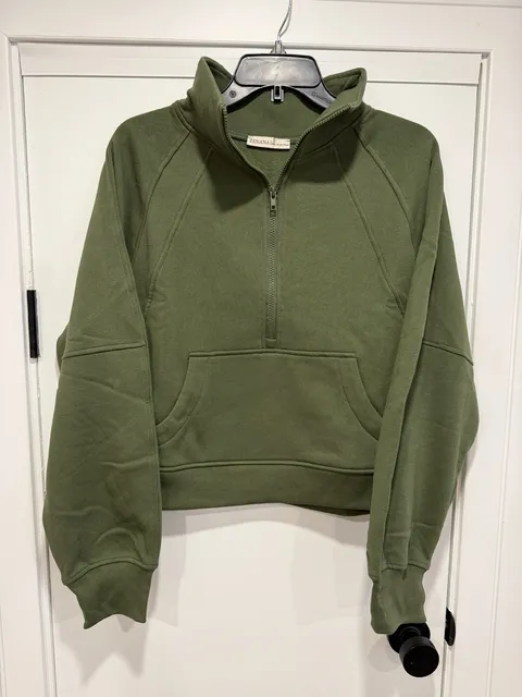 Zenana OT-4360 Half Zip Sweatshirt Size L Olive Green