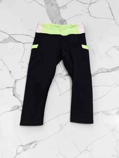 Lululemon Run Mod Moves Crop Black Neon Green