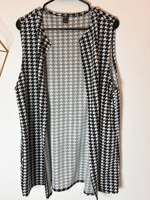 Women’s Houndstooth Open Front Vest Size L Black White