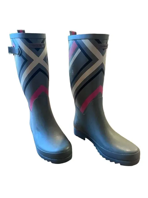 Vera Bradley Rain Boots Gray Pink Geometric Rubber Tall Size 7