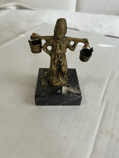 Vintage Brass Antwerpen Water Carrier Figurine on Marble Base