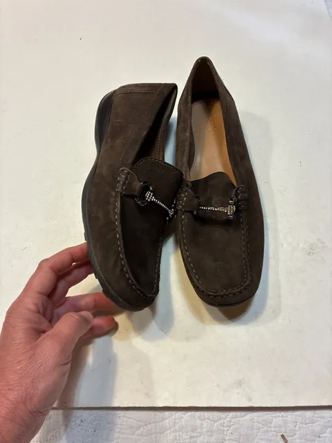 Geox Brown Suede Bit Loafers Rhinestone Buckle