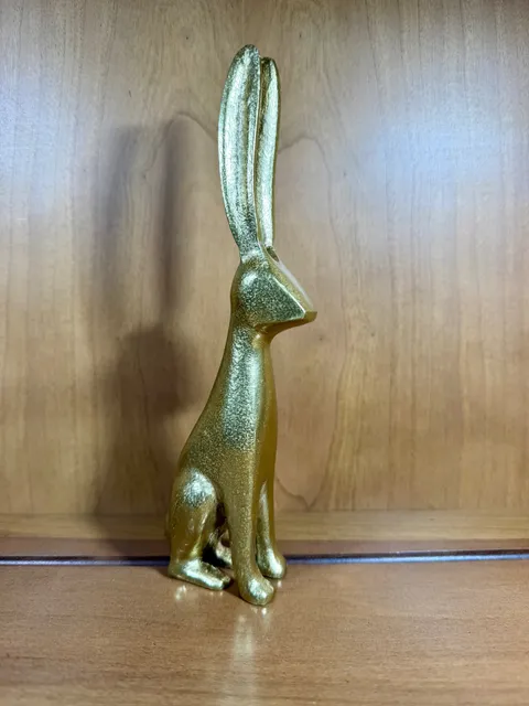 Vintage Solid Brass Rabbit Hare Figurine Statue Gold Tone 7 Inch