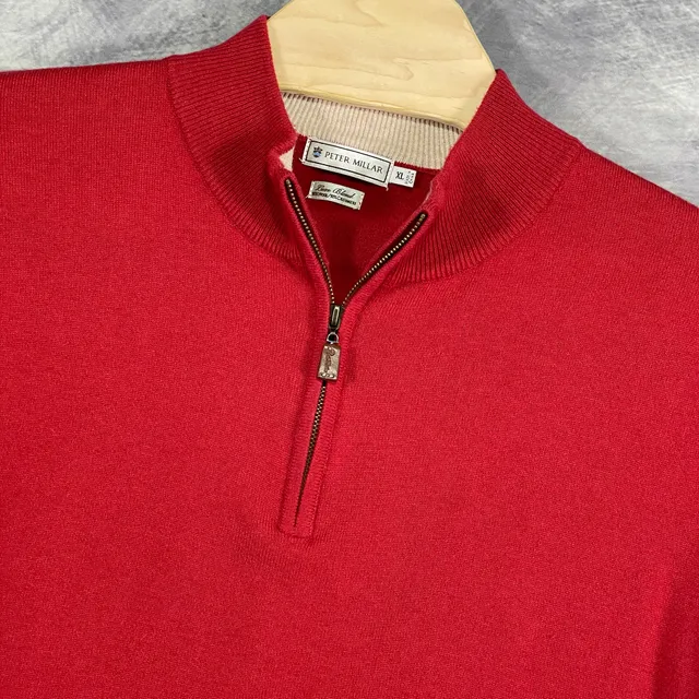 Peter Millar Luxe Blend 1/4 Zip Sweater XL Red Wool Cashmere