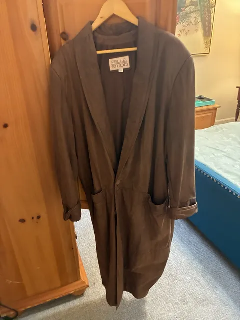 Pelle Studio Leather Trench Coat Size L Brown