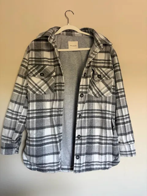 Thread & Supply Plaid Button Up Shirt Jacket Size S Gray White