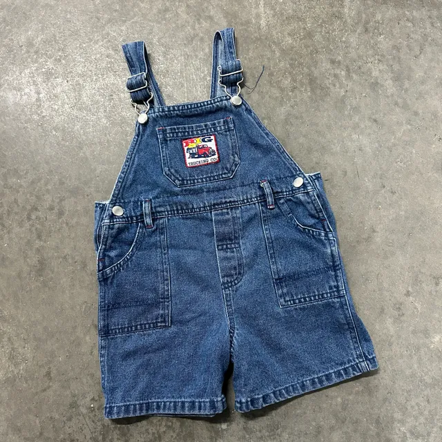 Vintage Big Trucking Co Denim Overall Shorts Dump Truck Embroidered Y2K
