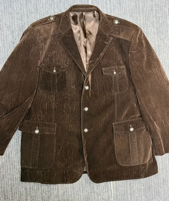 Inserch men’s Velveteen Suede Military Blazer, Brown, 4XL