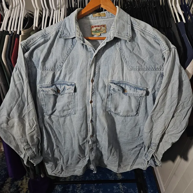 Adirondack Denim Shirt Size L Light Blue Long Sleeve Western