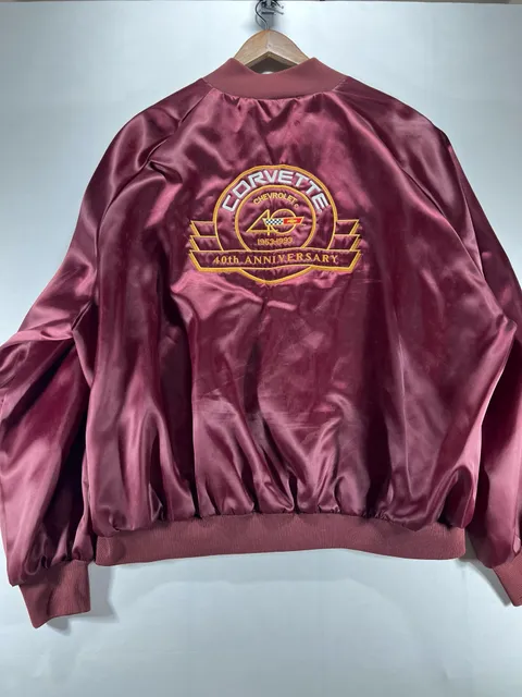 Chevrolet Corvette 40th Anniversary 1953-1993 Satin Bomber Jacket Burgundy