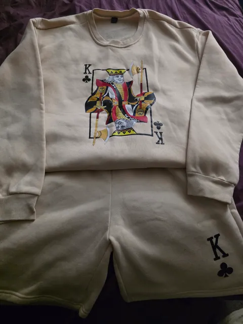SHEIN King of Clubs Sweatshirt Shorts Set XXL Beige Graphic Lounge